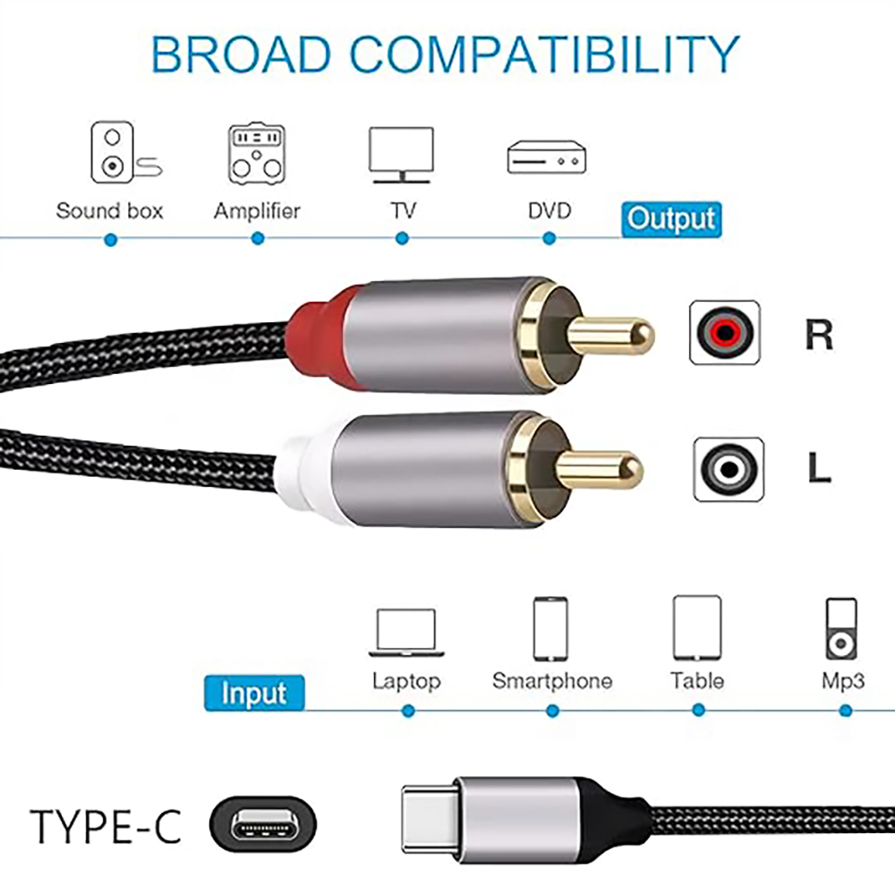 USB C to 2 RCA Audio Cable, Ty - Earphone Splitter Jack ulasan dan harga